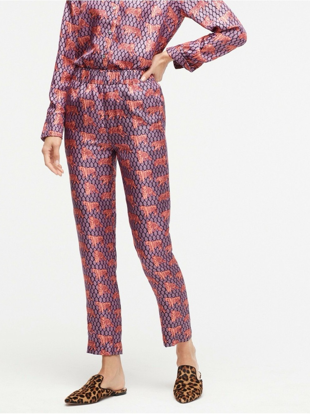 J. Crew Silk Tiger Printed Cropped Ankle Pants